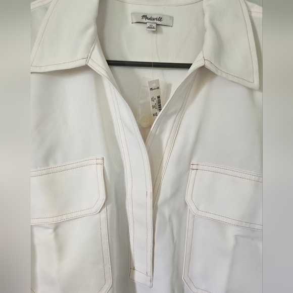 NWT Madewell Contrast Stitch Popover Winter White Shirt Size XL - Picture 5 of 7